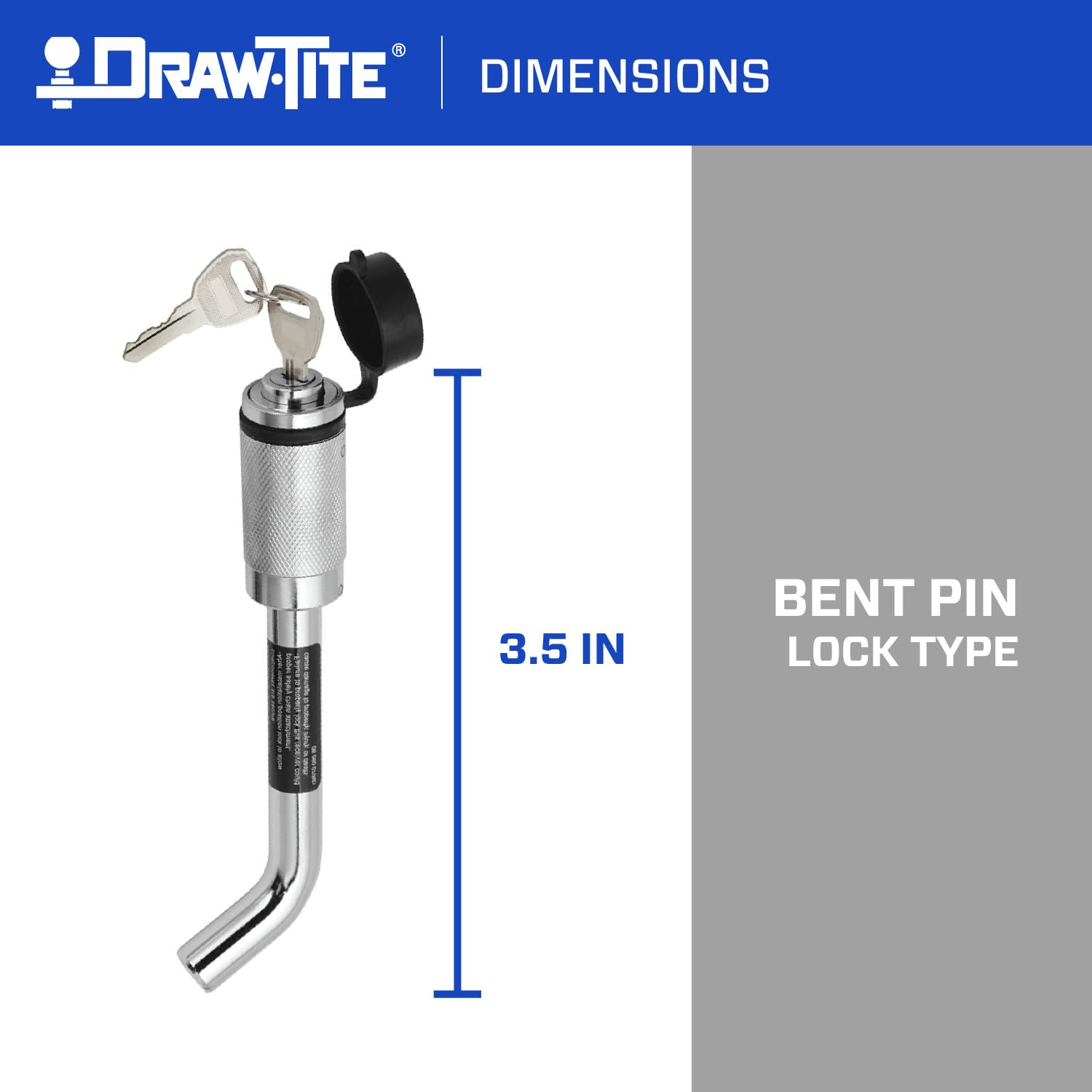Trailer Hitch Lock Draw-Tite 63253, Fits 2-1/2 Inch Square Receiver, 5/8 Inch Pin Diameter, Bent-Pin Style