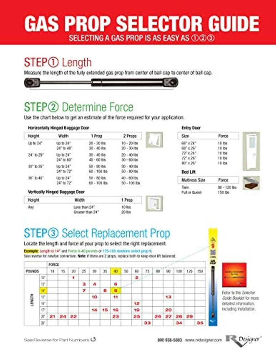 Gas Prop RV Designer G33, Door Support, 26 inch, 75 lb. Load Capacity, Exterior Hardware, regular