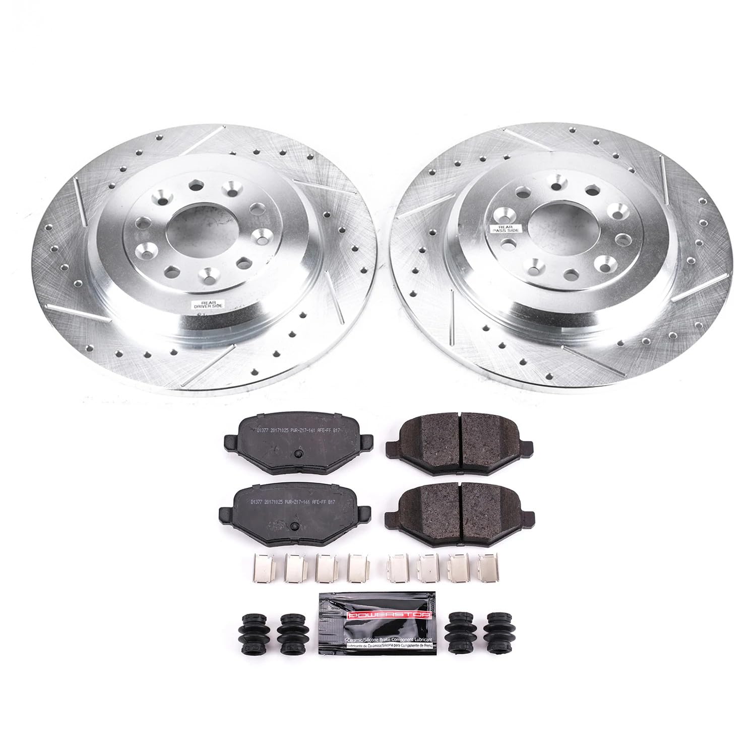 Power Stop K4744 Z23 Carbon Fiber Brake Pads with Drilled and Slotted Brake Rotors Kit For Ford Edge Explorer Flex Taurus Taurus SHO MKS MKX [Application Specific]
