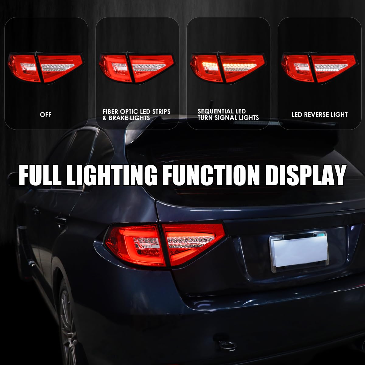 Red Sequential Tail Lights w/LED Bar SPEC-D TUNING Compatible with 2008-2011 Subaru Impreza WRX Hatchback, Left + Right Pair Assembly