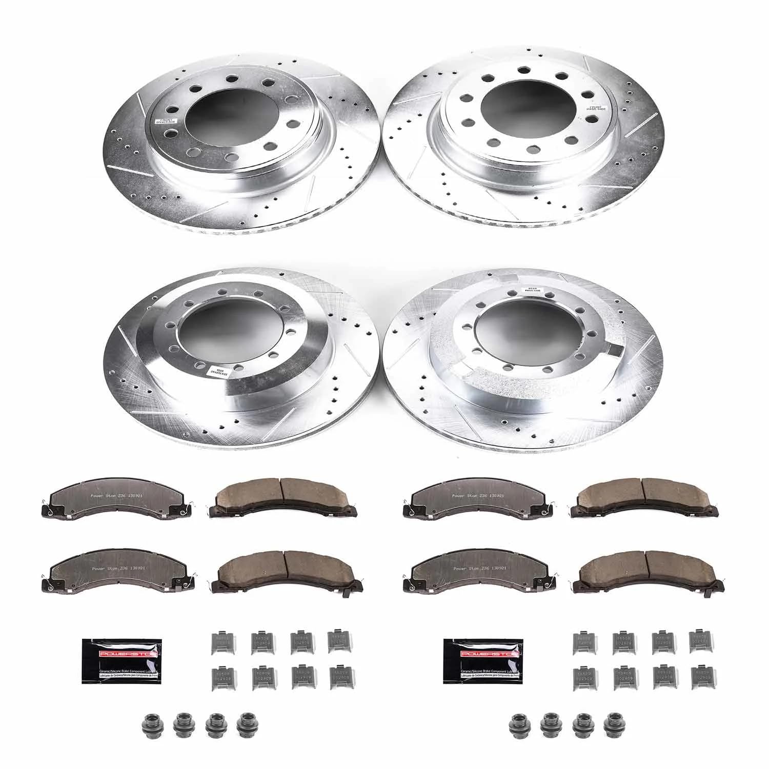 Power Stop Brake Kit Front and Rear For 2008 2009 2010 Dodge Ram 4500 2008 2009 2010 Dodge Ram 5500 - Truck & Tow Carbon Fiber Ceramic Pads & Drilled and Slotted Rotors Replacement, K5568-36