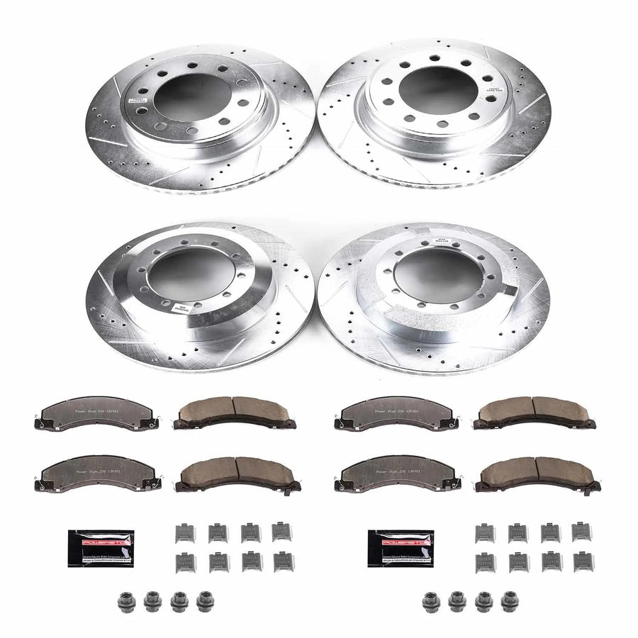 Power Stop Brake Kit Front and Rear For 2008 2009 2010 Dodge Ram 4500 2008 2009 2010 Dodge Ram 5500 - Truck & Tow Carbon Fiber Ceramic Pads & Drilled and Slotted Rotors Replacement, K5568-36