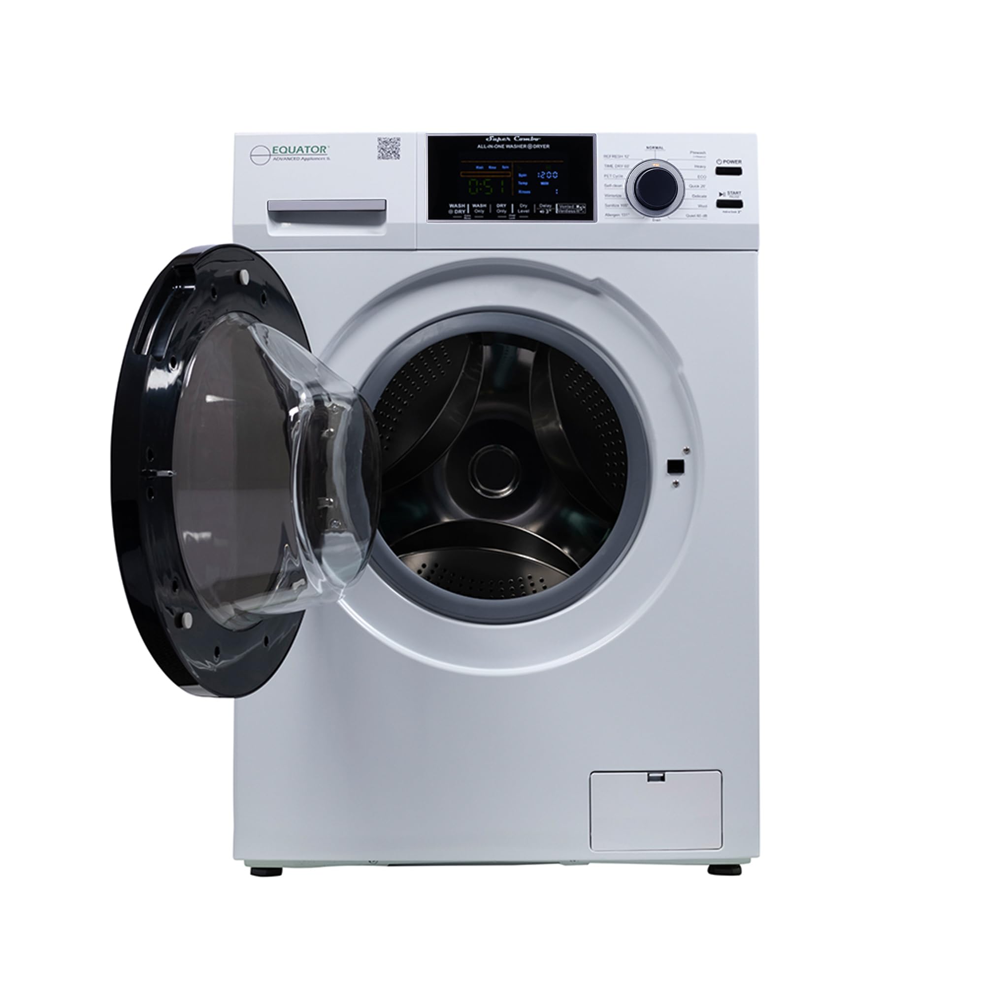 Equator VENTLESS/VENTED All-in-One Washer Dryer 1.62cf/15lbs 110V in Silver PET cycle