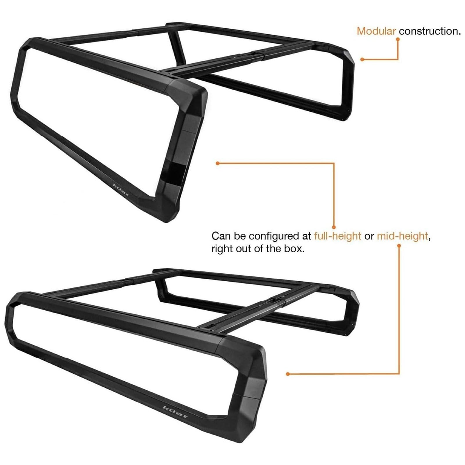 KUAT Ibex Durable Versatile Lightweight Aluminum Adjustable Truck Bed Rack - Stainless Steel Hardware Included | 1,200 LBS Static & 300 LBS Dynamic Weight Capacity, IBEXC1 - Mid-Size - Long-Bed
