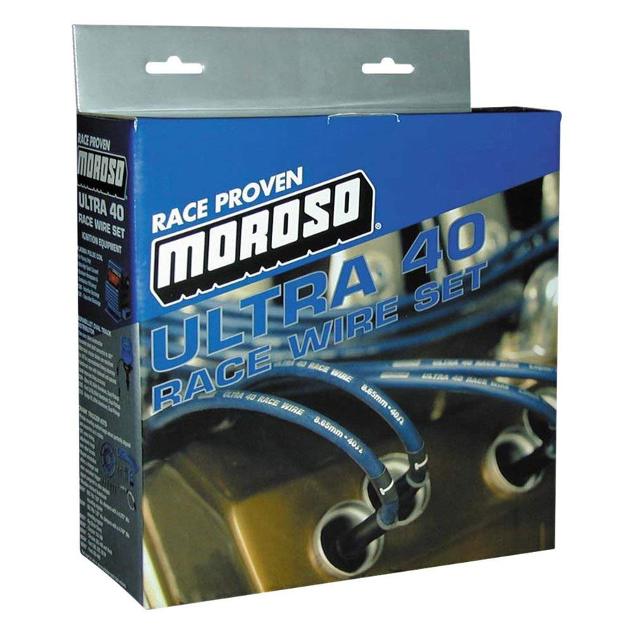 Moroso Black 73708 Ultra 40 Spark Plug Wire Set, Fits Small Block Chevy w/ 90 Degree Plug Ends, HEI Distributor, Under Header Routing