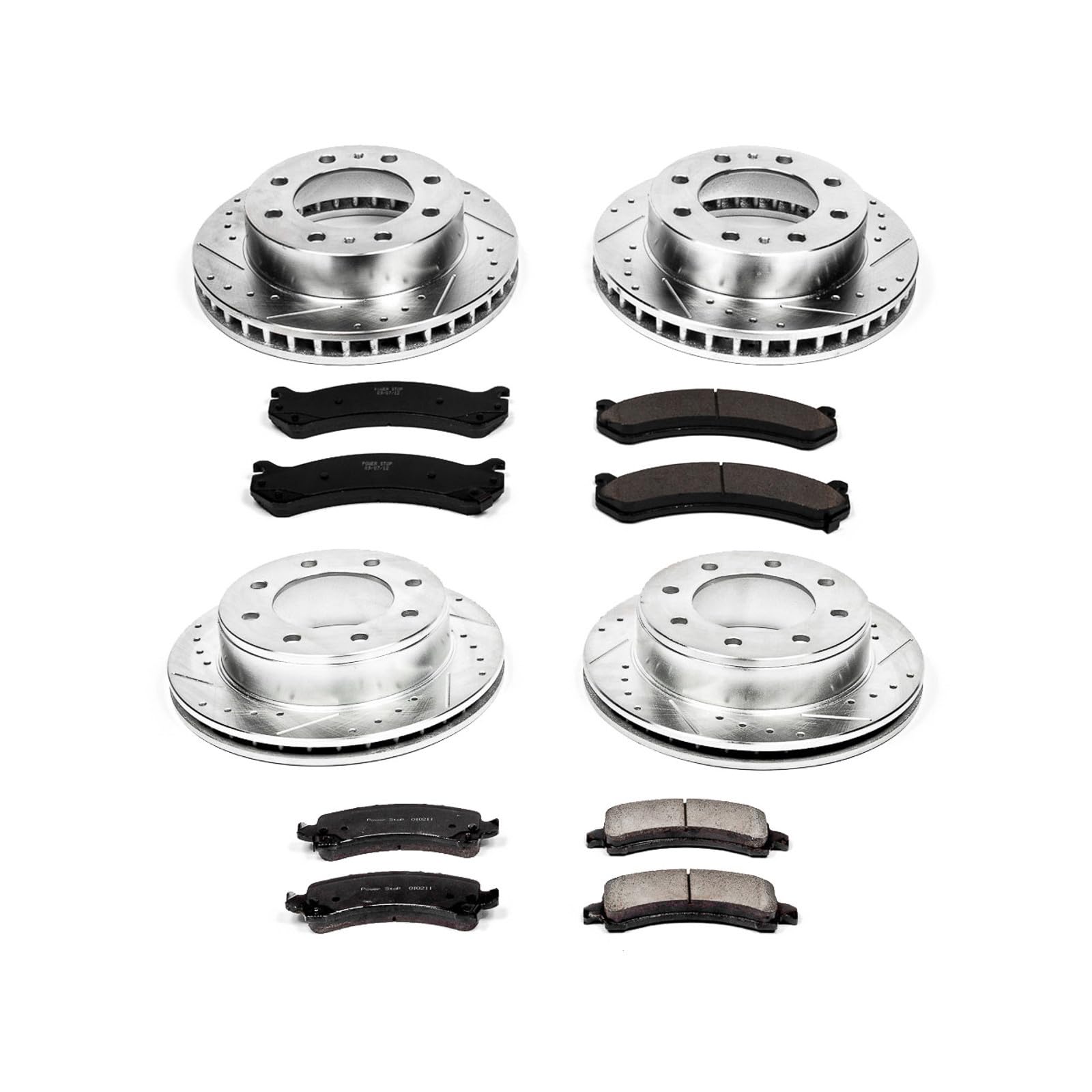 Power Stop K2025 Z23 Carbon Fiber Brake Pads Front and Rear with Drilled & Slotted Brake Rotors Kit For Chevrolet Express 2500 2003-2020, GMC Savana 2500 2003-2020 [Model Specific]