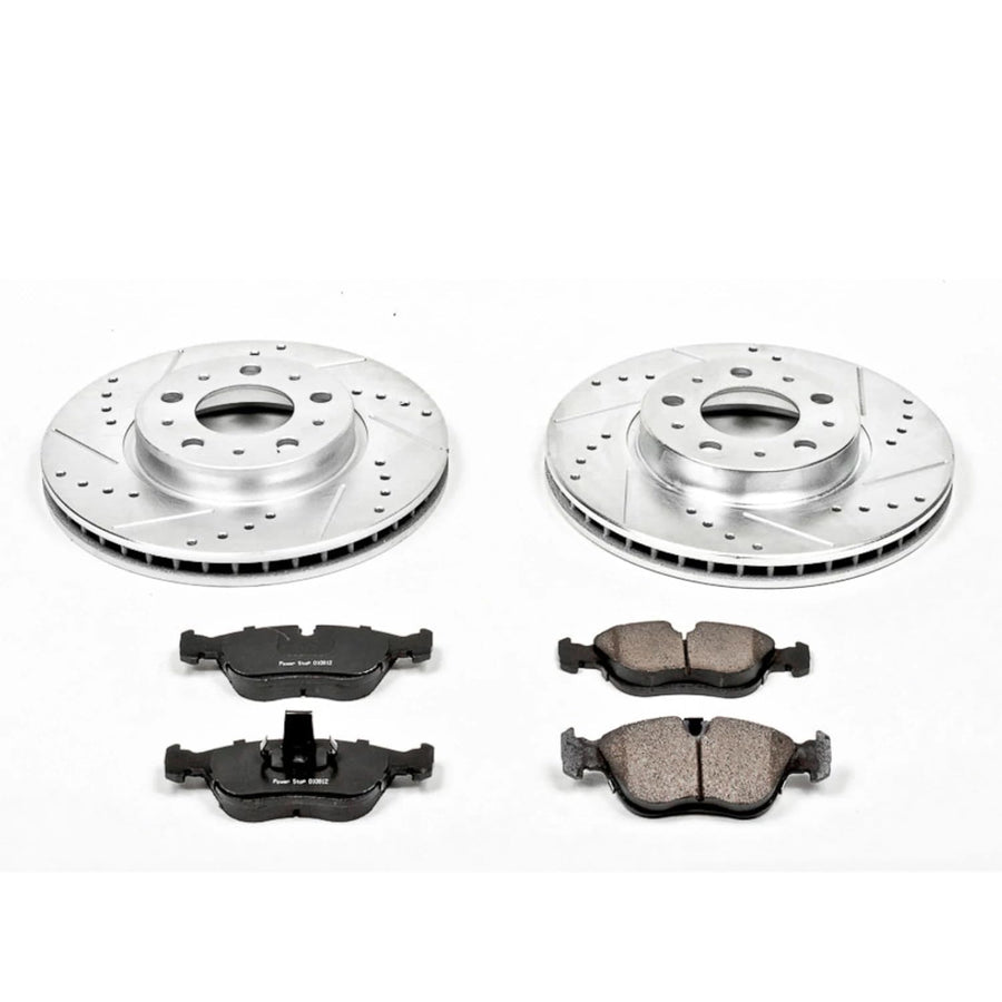 Power Stop Front K572 Z23 Carbon Fiber Brake Pads with Drilled & Slotted Brake Rotors Kit