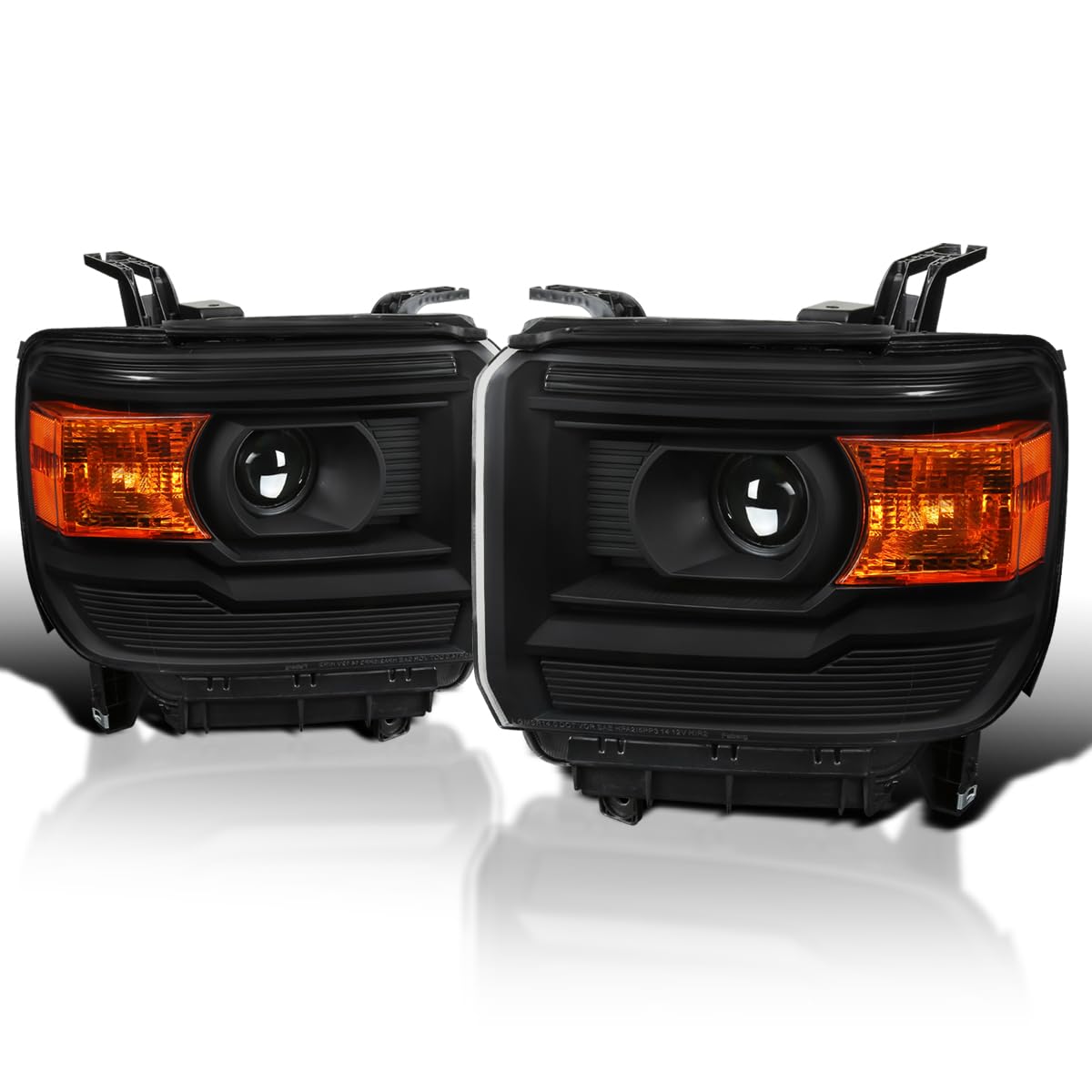 Black Projector Headlights SPEC-D TUNING Compatible with 2014-2018 GMC Sierra 1500 2500 3500 / Denali/SLE/SLT, Left + Right Pair Headlamps Assembly