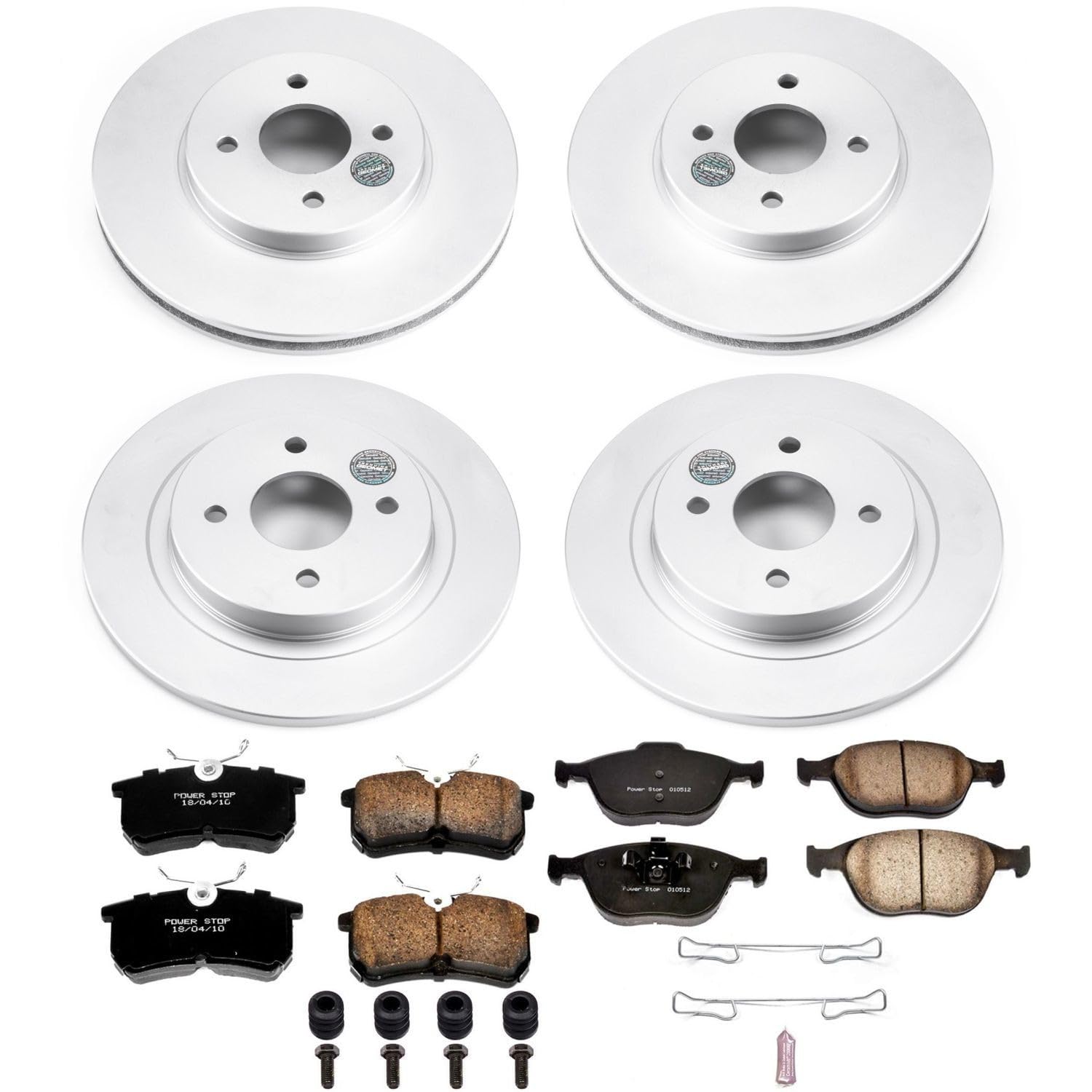 Power Stop Front and Rear CRK4467 Coated Brake Rotors and Z17 Ceramic Brake Pads Kit For Ford Focus 2002-2004 [Model Specific]