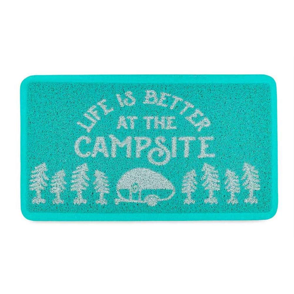 Camco Scrub Rug Life is Better at The Campsite | Ideal for Homes, Outdoors, Under Pet Bowls and More | Easy to Clean | Teal/White, Small (53199)