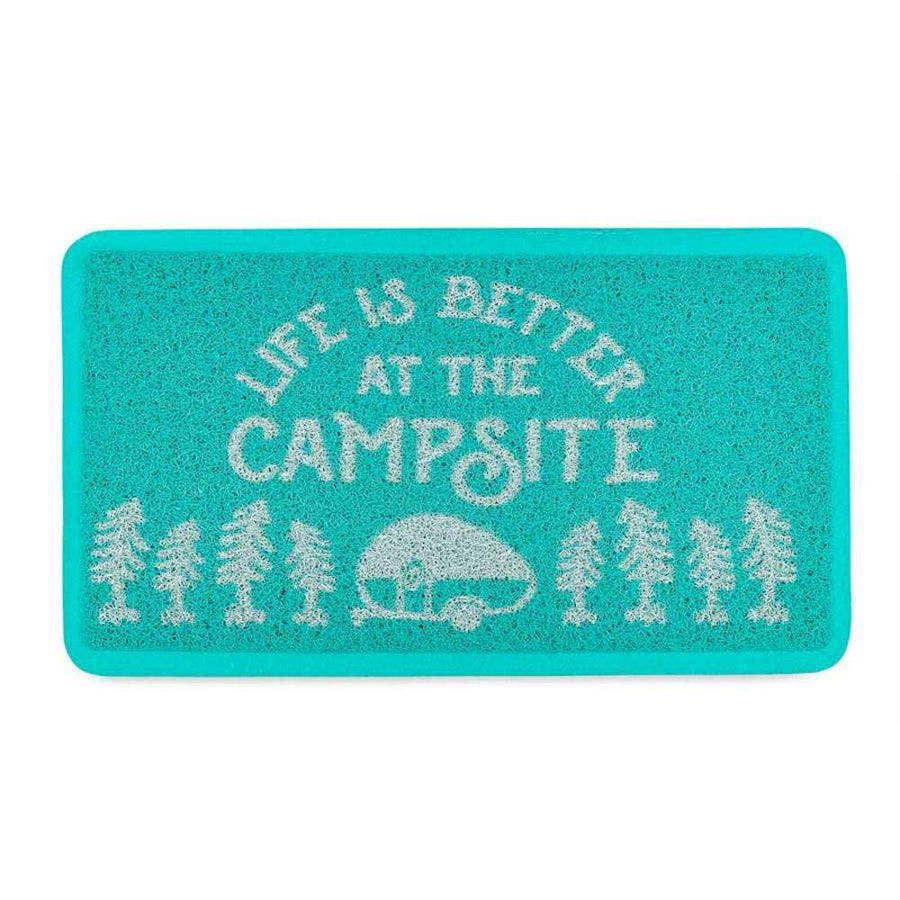 Camco Scrub Rug Life is Better at The Campsite | Ideal for Homes, Outdoors, Under Pet Bowls and More | Easy to Clean | Teal/White, Small (53199)