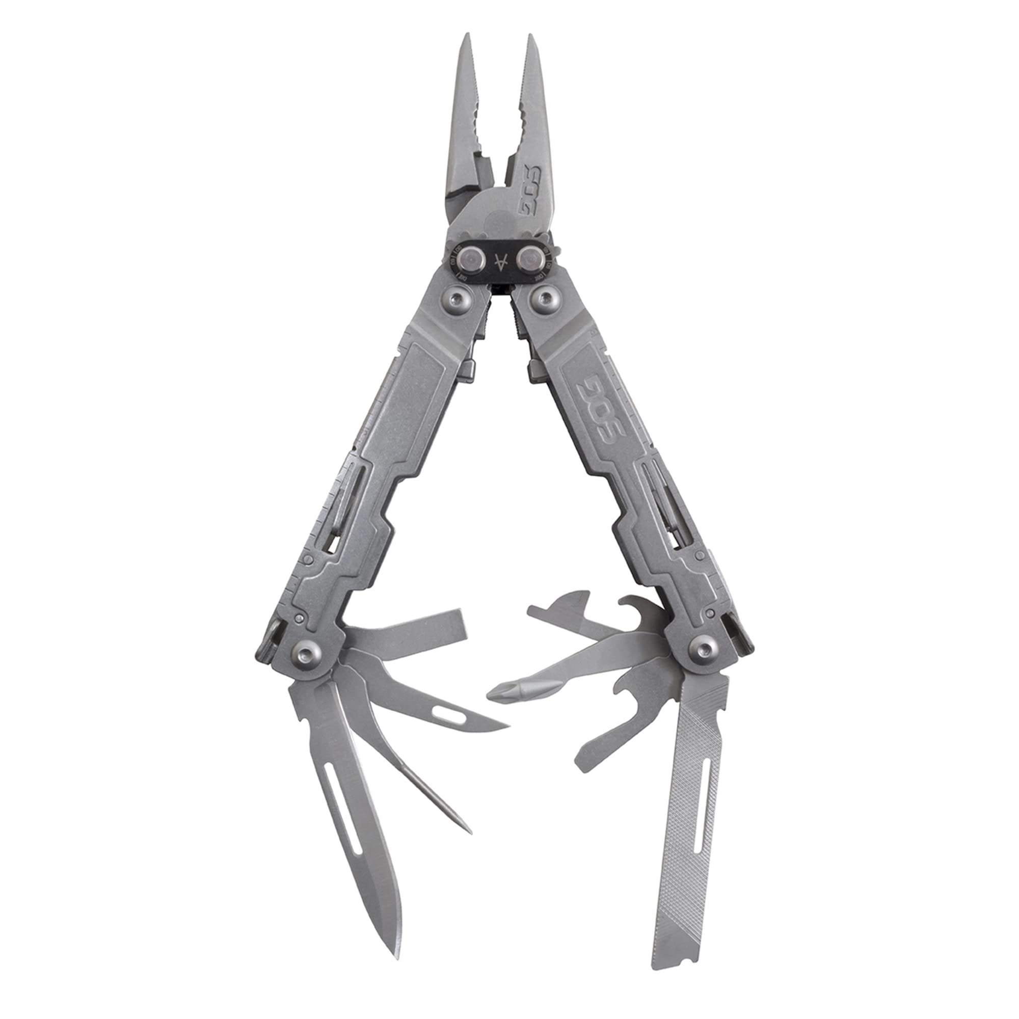 SOG One-Handed PowerAccess Lightweight Daily Pocketable Stainless Steel Multi-Tool for Backcountry 18 Tools, Stone Wash