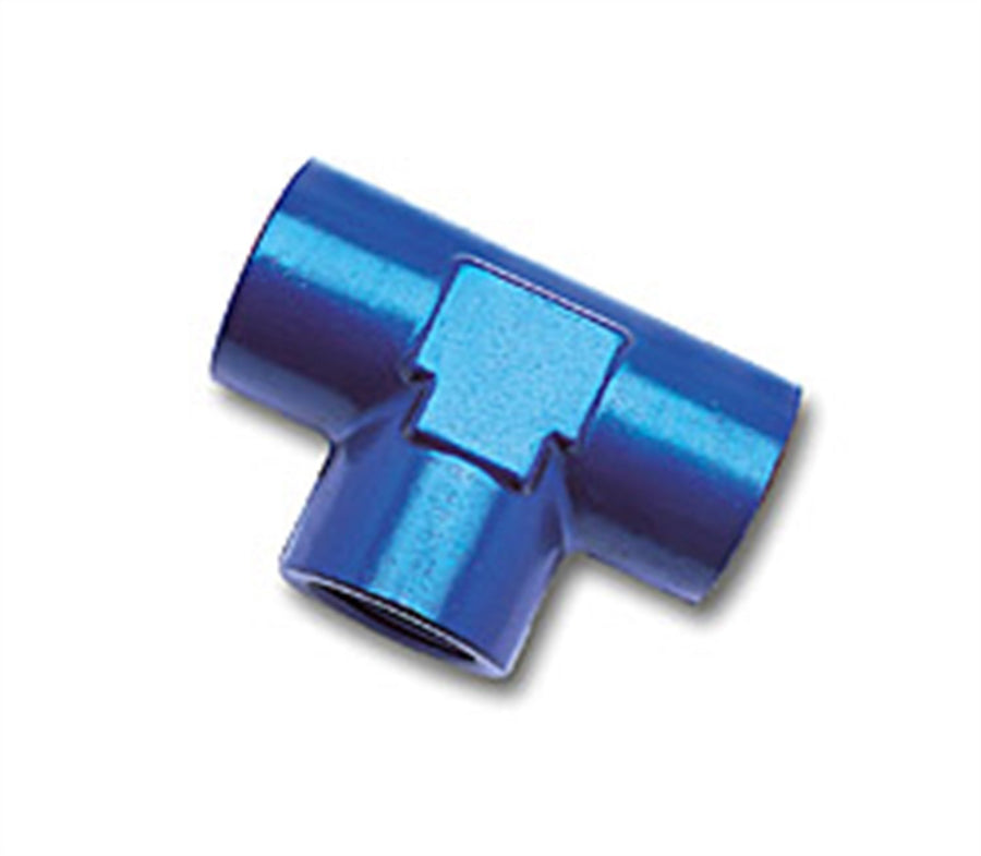 Blue Anodized Aluminum Edelbrock/Russell 661730 3/8" Female Pipe Tee Fitting