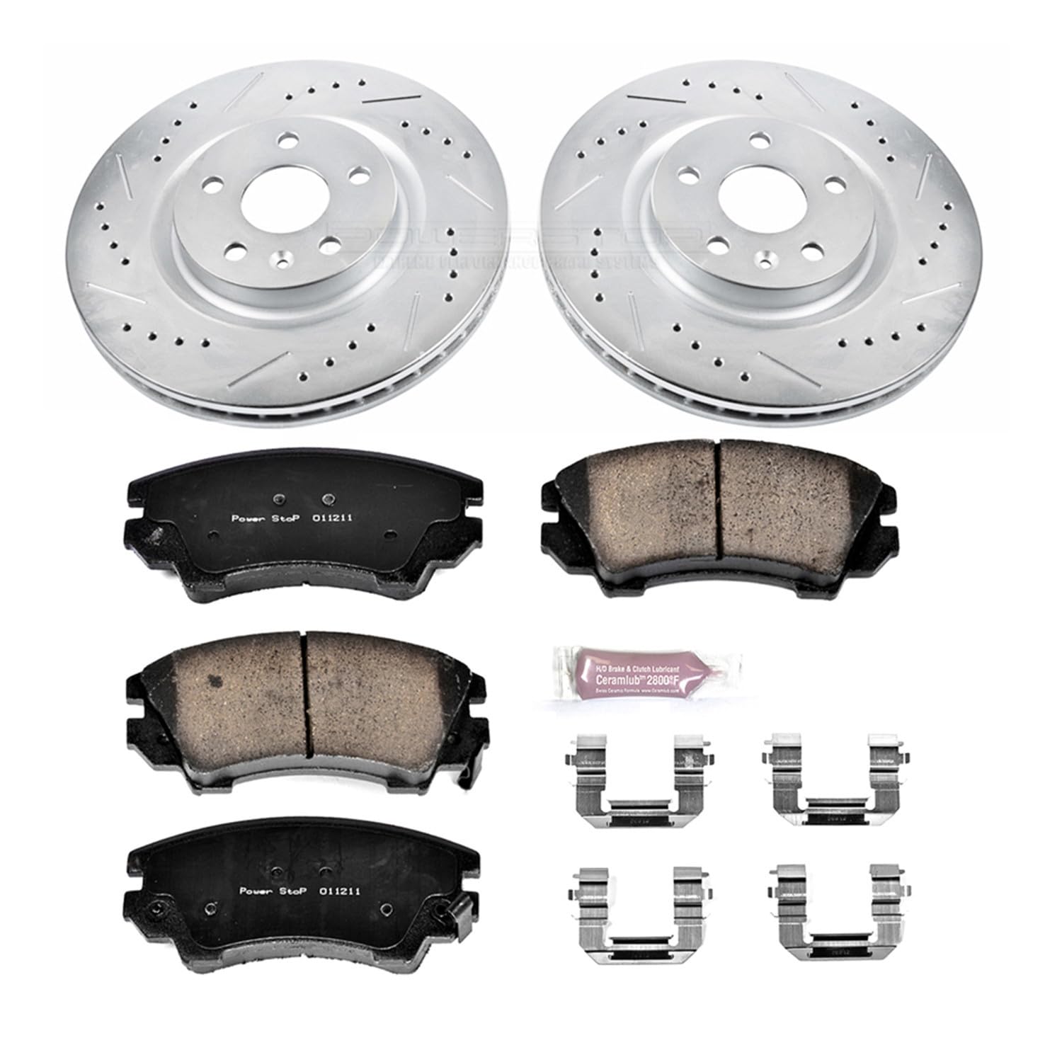 Power Stop K5948 Z23 Front Carbon Fiber Brake Pads with Drilled & Slotted Brake Rotors Kit For Chevrolet Caprice 2011-2017 [Model Specific]