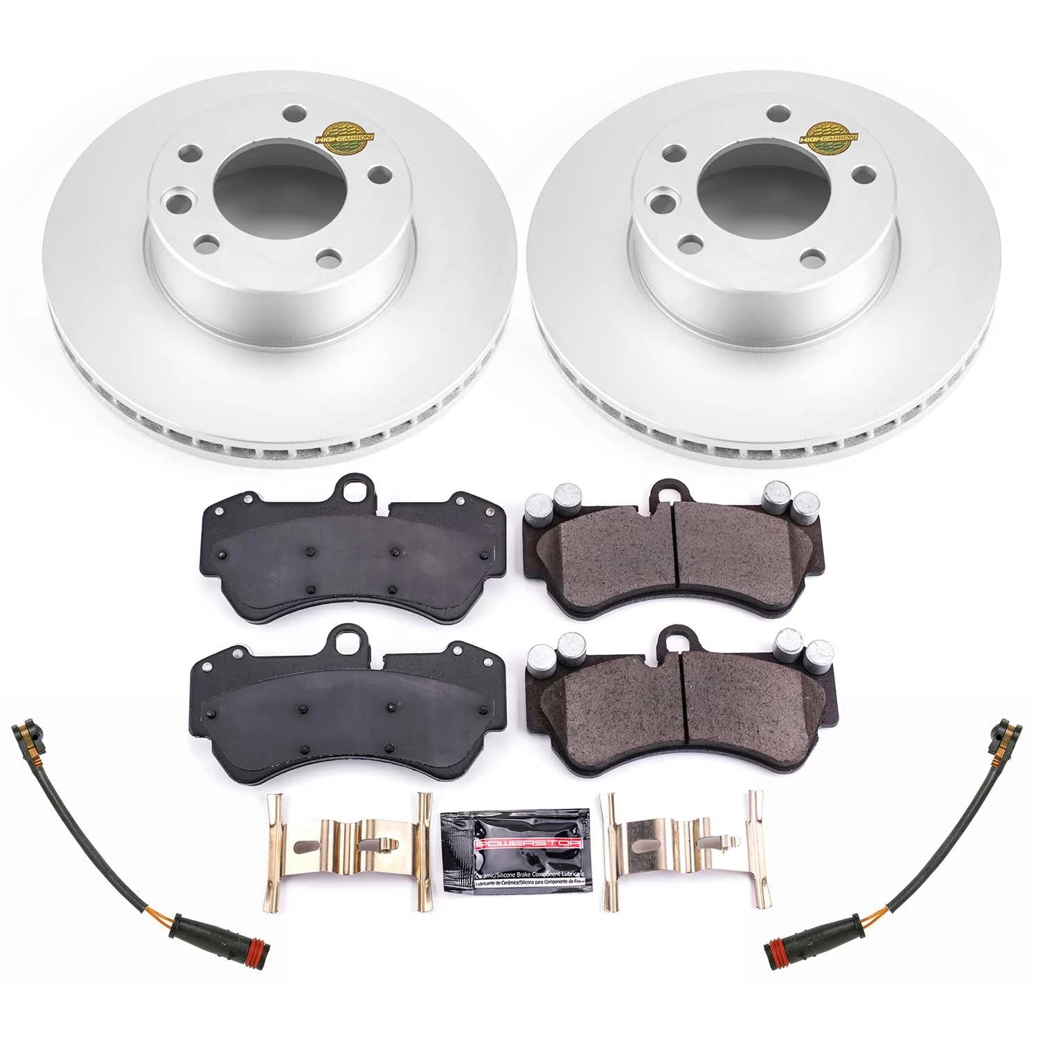 Power Stop Z23 Front Coated Rotor Kit-Coated Brake Rotors, Carbon Ceramic Brake Pads For Mercedes-Benz G550 4x4 2017-2018 [Model Specific]