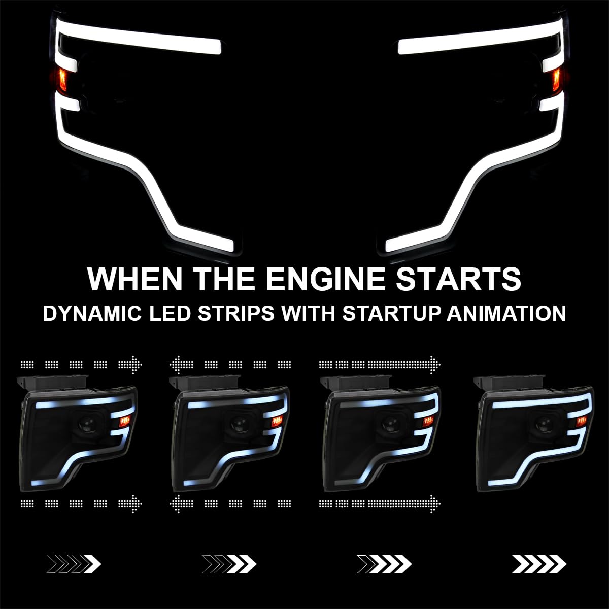 Black Smoke SPEC-D TUNING Projector Headlights w/Switchback Sequential LED Signal Tube and Startup Animation Compatible with 2009-2014 Ford F150 F-150, Left + Right Pair Headlamps Assembly
