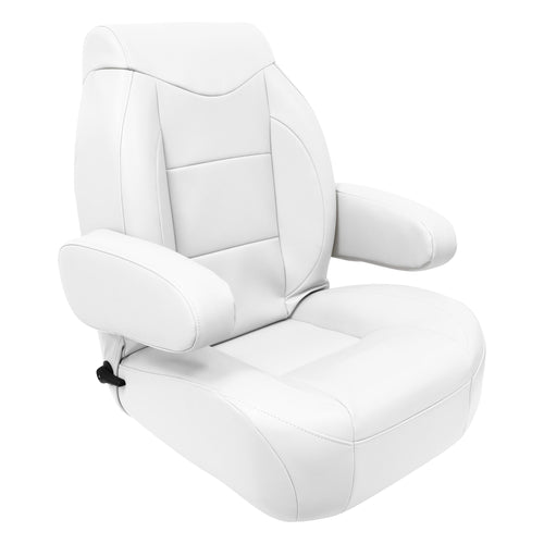 High Back Wise 3126-784 Premier Pontoon/Boat Reclining Helm with Flip Up Arm Rests - Brite White