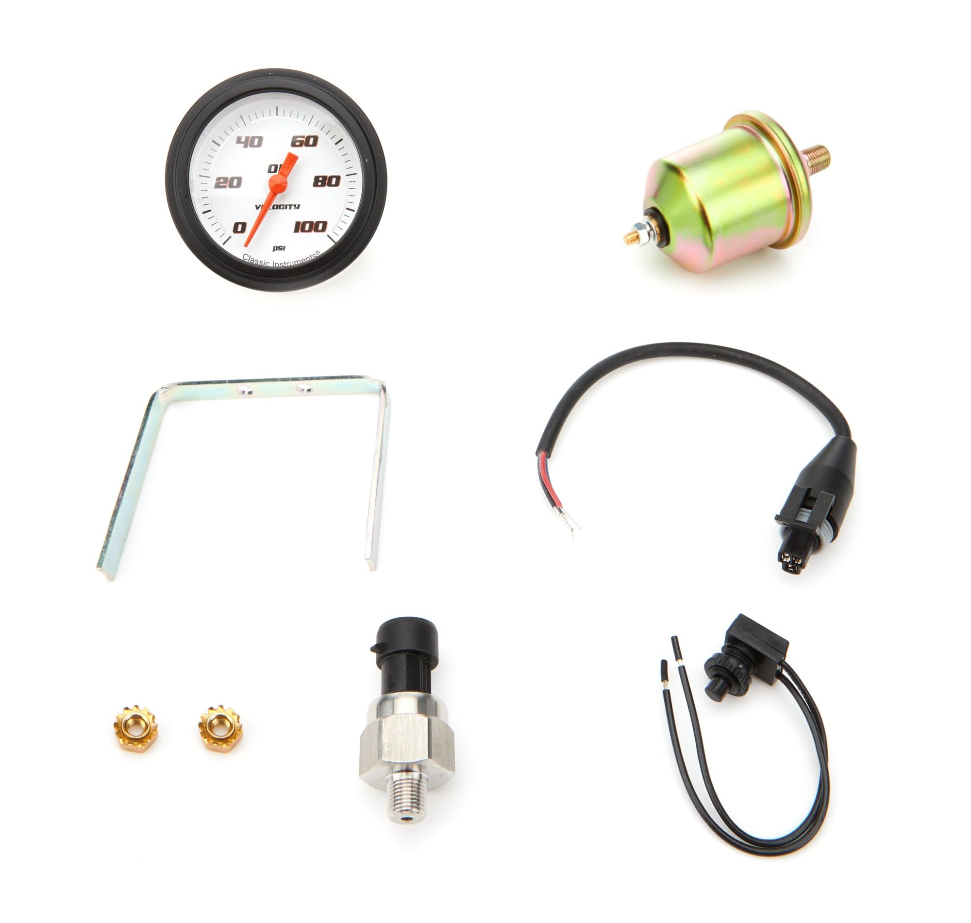 Velocity White Classic Instruments VS381WBLF 2 5/8" Oil Pressure Gauge 100 PSI Electric