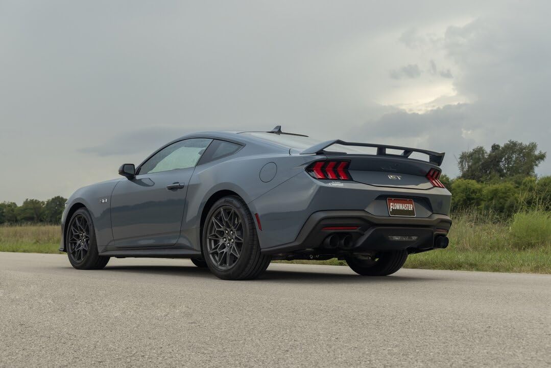 Outlaw Series Flowmaster 818159 Axle-Back Exhaust Kit 3 Inch 409 Stainless Steel with 4 Inch Black Quad Tips with Valves Compatible with 2024 Ford Mustang GT 5.0L Coyote and 2.3L EcoBoost
