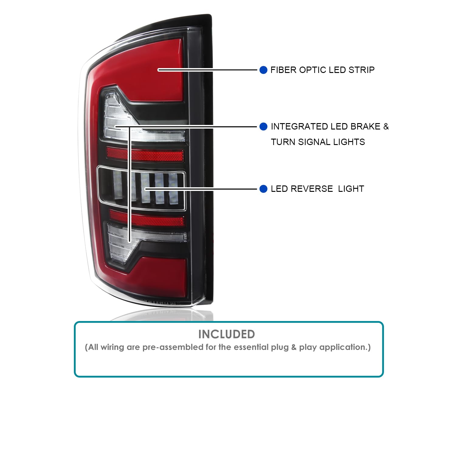 Black Tail Lights w/Red LED SPEC-D TUNING Compatible with 2007-2008 Dodge Ram 1500/2500 / 3500, Left + Right Pair Assembly