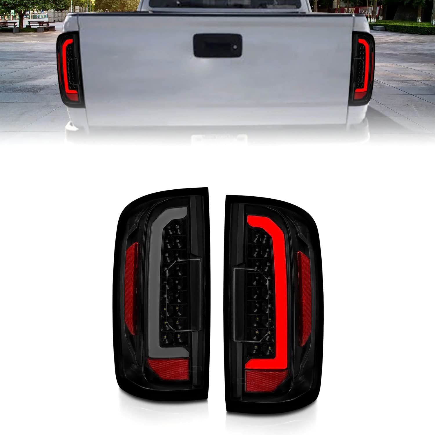 15-21 GMC Canyon ANZO LED Taillights w/Light Bar Black Housing Smoke Lens (311403)