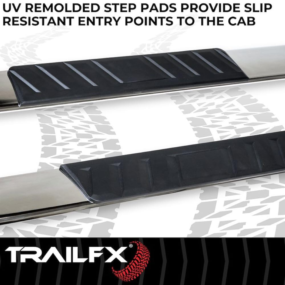 TrailFX Side Step Bars Truck Fits 2020–2021 Chevrolet Silverado 1500 5 Inch Oval Bent with Step Pads PolishedStainless Steel Rocker Panel Mount Set of 2 TrailFX A7086S