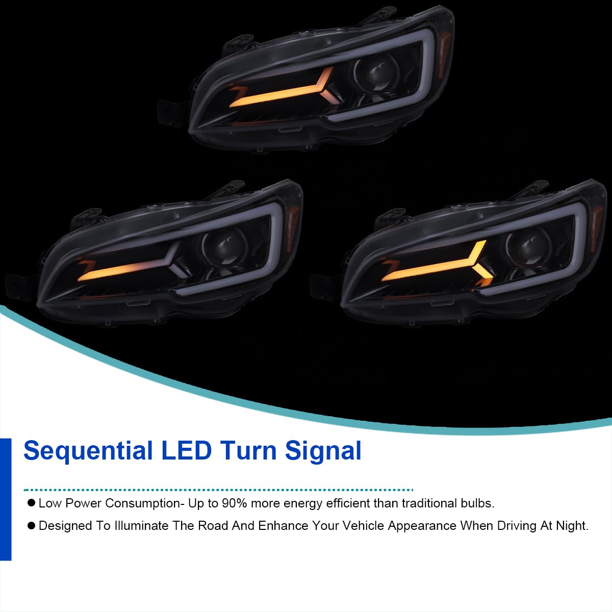 Glossy Black Smoke SPEC-D TUNING Projector Headlights w/Sequential LED Turn Signal Compatible with 2015-2021 Subaru WRX STI with Halogen Headlights, L + R Pair Headlamp Assembly