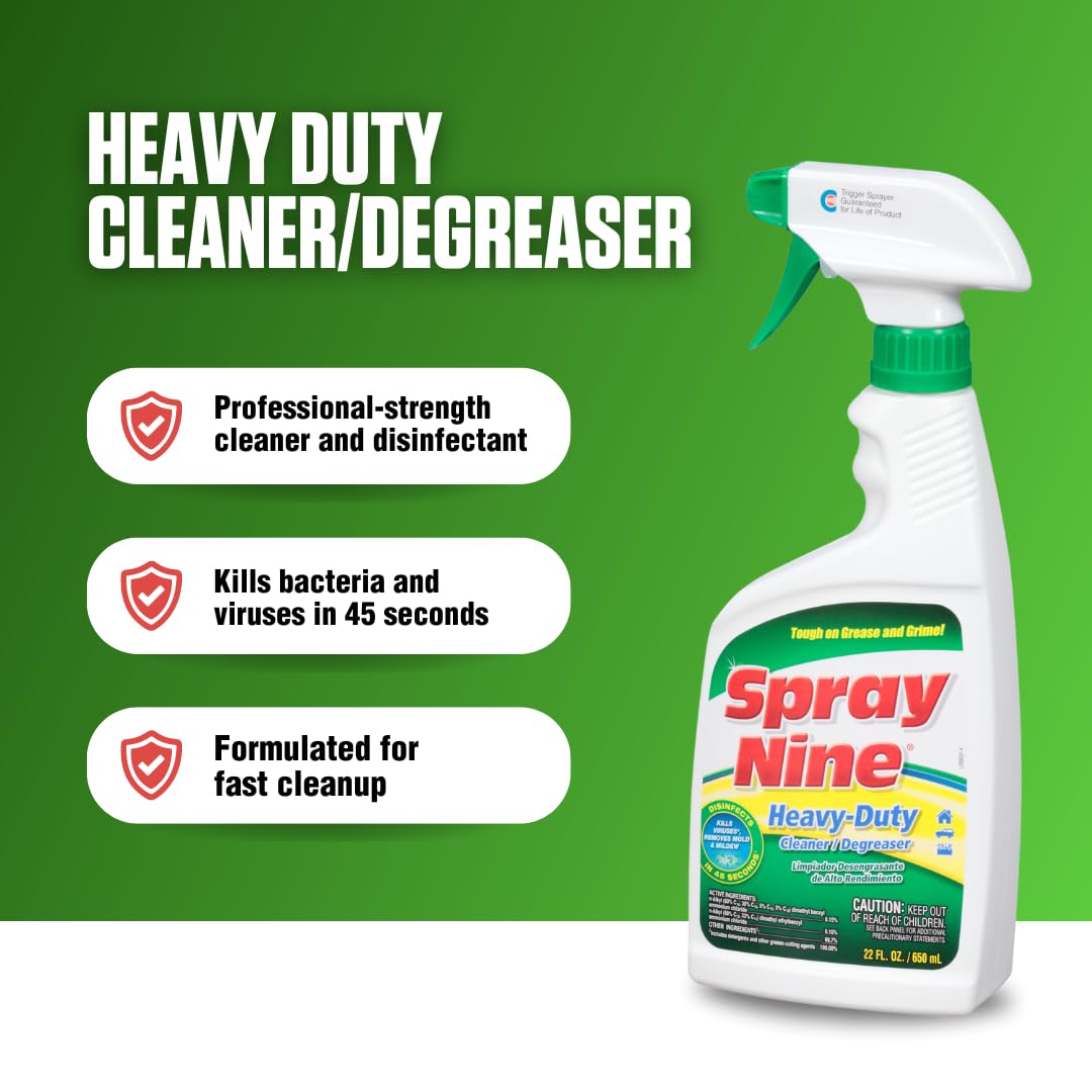 Heavy Duty Spray Nine 26825 Cleaner, Degreaser & Disinfectant for Kitchens, Bathrooms, Yard Equipment, Automotive & Industrial 22 Fl Oz. (Pack of 1)