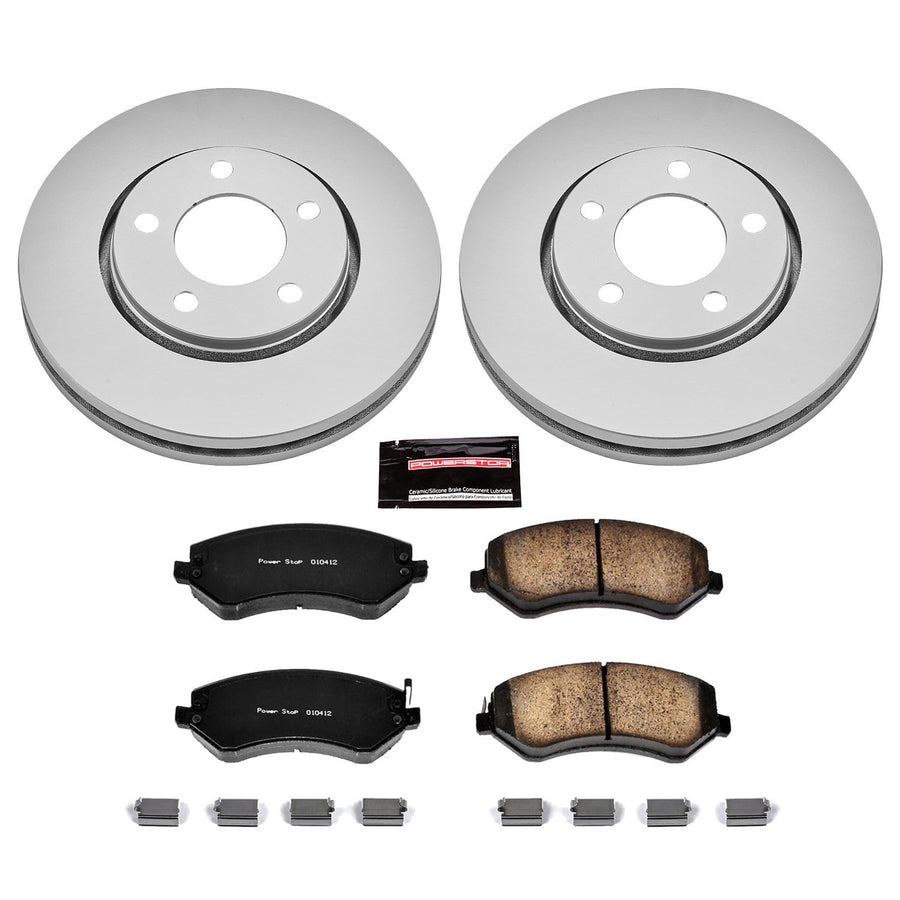 Power Stop CRK5244 Brake Rotor Coated & Ceramic Brake Pads- front For Chrysler Town & Country, Chrysler Voyager, Dodge Caravan, Dodge Grand Caravan [Model Specific]