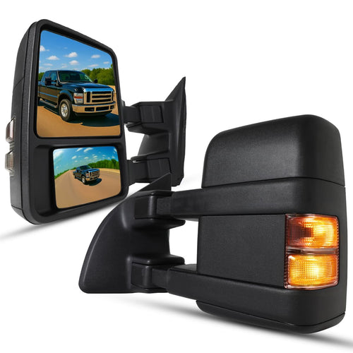 Spec-D Tuning Towing Mirrors Manual w/Smoke LED Signal Compatible with 2008-2016 Ford F250 F350 F450 Super Duty Left + Right Pair