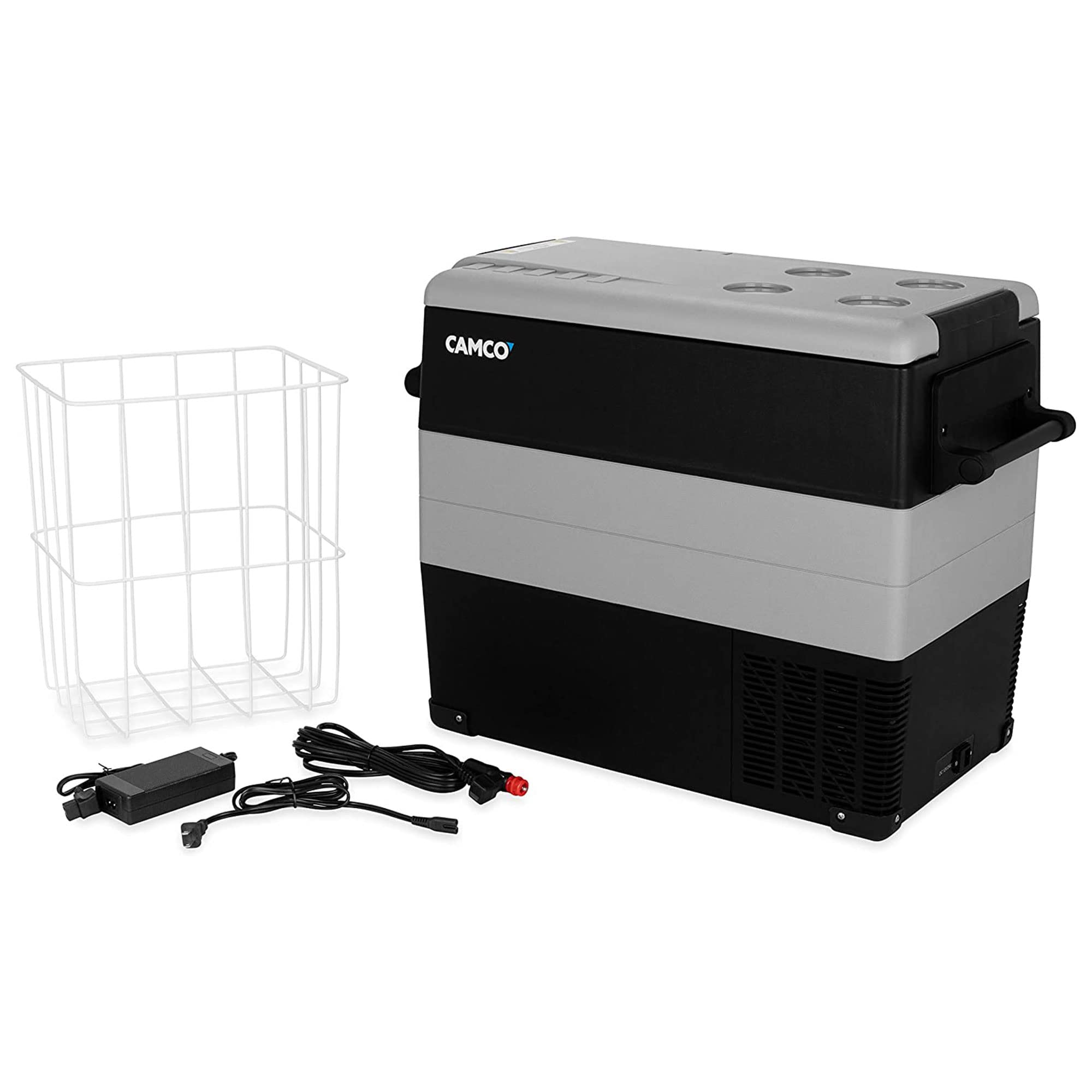 CAM-550 Camco 51518 Portable Refrigerator, AC 110V/DC 12V Compact Fridge/Freezer, 55-Liter - Keeps Food and Drinks Cold While On-The-Go - Ideal for Road Trips, RVing, Camping, Boating and Tailgating , Black