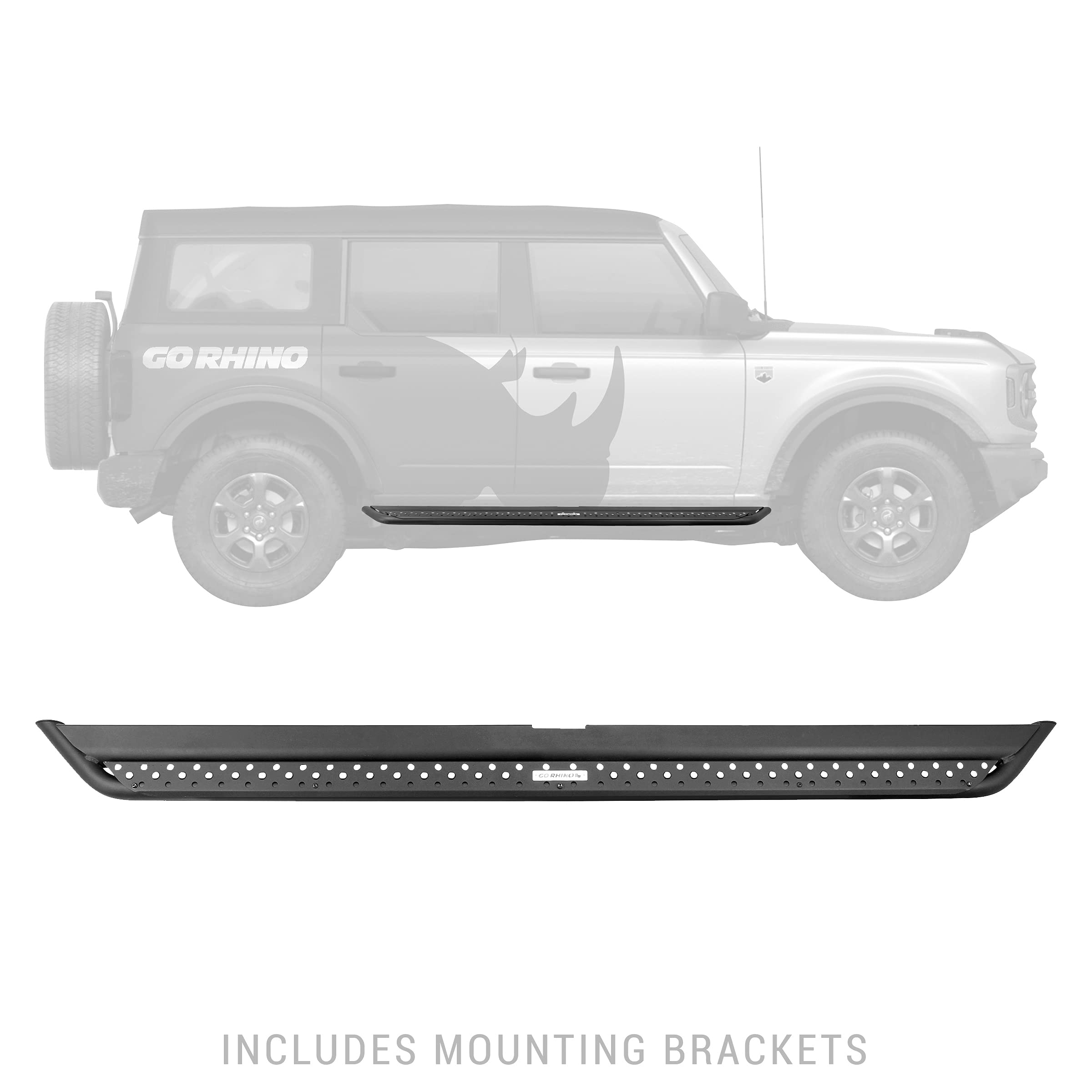 Dominator Xtreme DSS Sidestep & Brackets Go Rhino | Mild Steel, Textured Black | DSS4129T | Fits 2021-2025 Ford Bronco 2-Door (Excludes Bronco Sport)