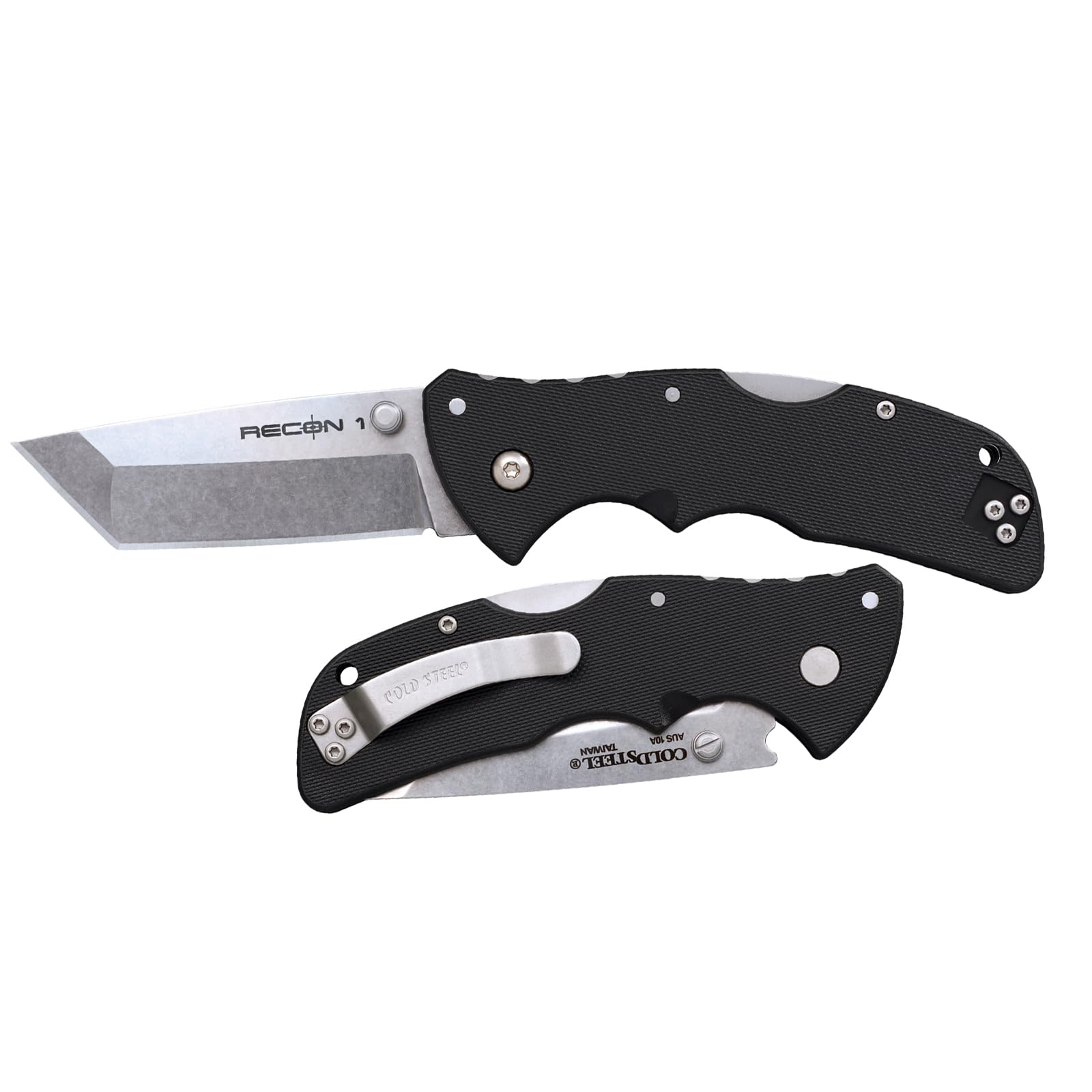 Mini Recon 1 COLD STEEL 3" AUS10A Tanto Point Blade 4" GFN Handle Folding Knife w/Tri-Ad Lock, Ambidextrous Pocket/Belt Clip