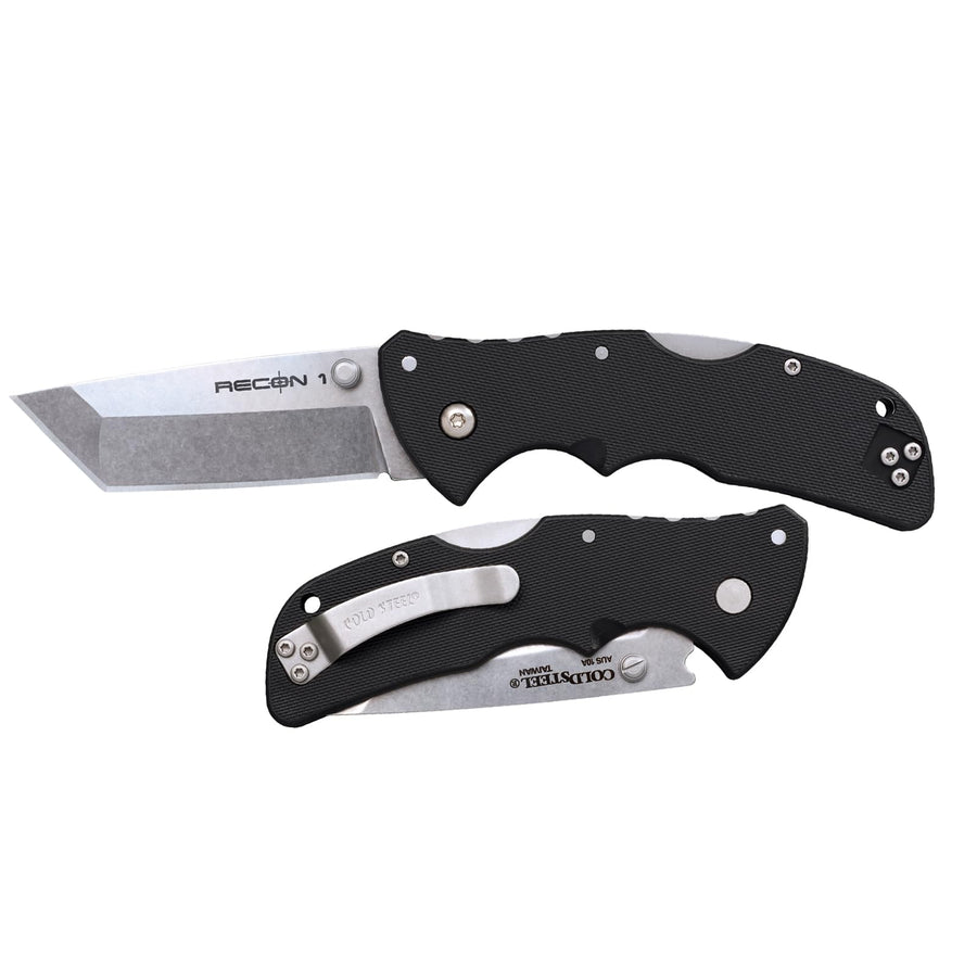 Mini Recon 1 COLD STEEL 3" AUS10A Tanto Point Blade 4" GFN Handle Folding Knife w/Tri-Ad Lock, Ambidextrous Pocket/Belt Clip