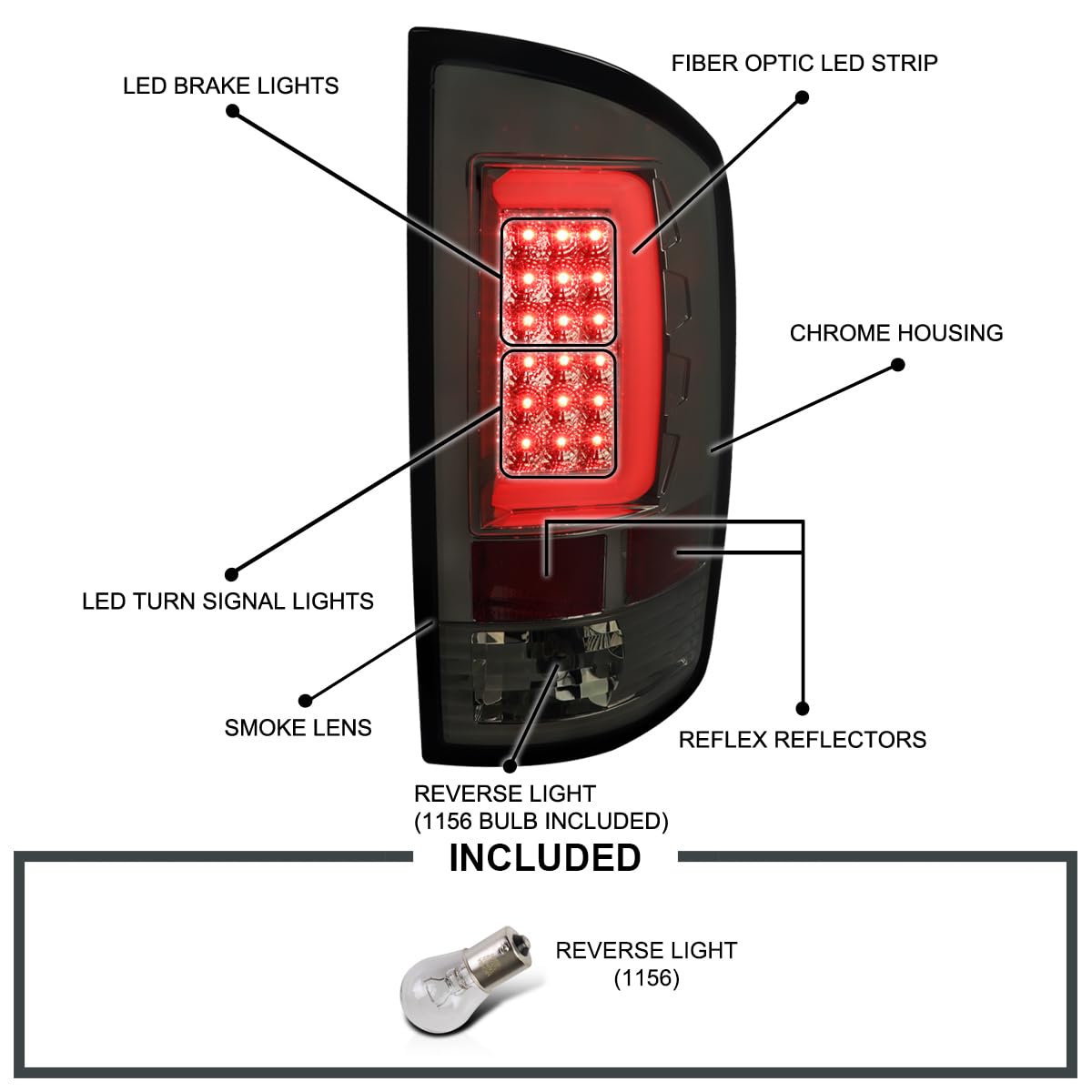 Smoke LED Bar Tail Lights SPEC-D TUNING Compatible with 2002-2006 Dodge Ram 1500/2500/3500, Left + Right Pair Assembly