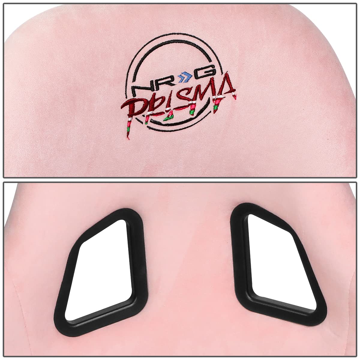 NRG Innovations Universal Fixed Back Bucket Racing Seat NRG-FRP-303PK-PRISMA for 5-Point Harnesses, Size M, Pink Alcantara Material, 22" W X 34" H X 16" D