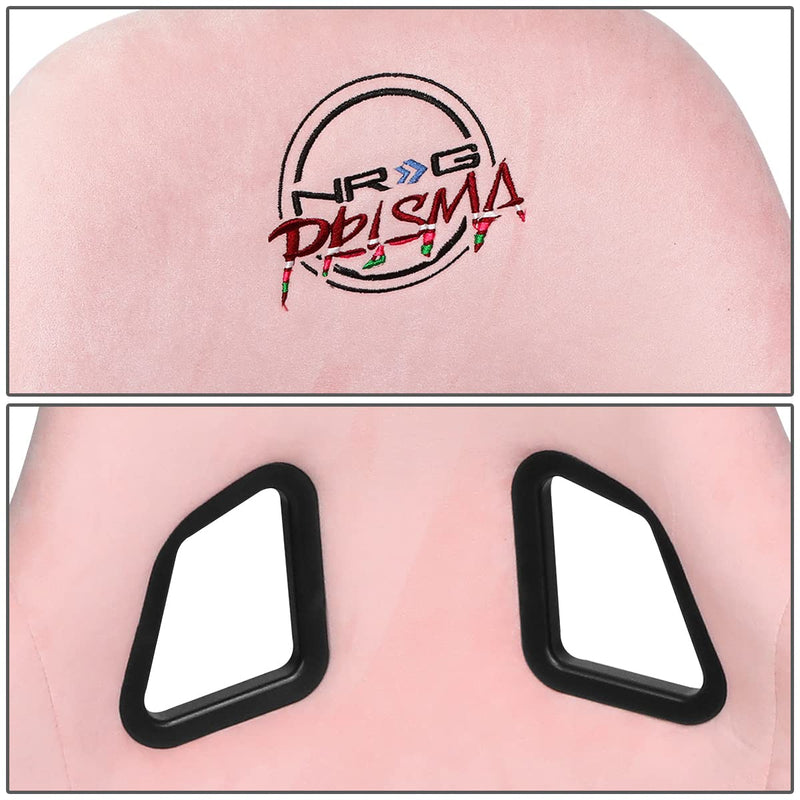 NRG Innovations Universal Fixed Back Bucket Racing Seat NRG-FRP-303PK-PRISMA for 5-Point Harnesses, Size M, Pink Alcantara Material, 22" W X 34" H X 16" D