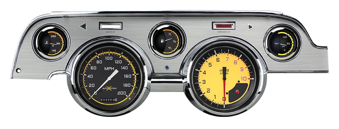 Autocross Yellow Classic Instruments MU67AXYBA 5 Gauge Package Brushed Bezel Fits 1967 Mustang
