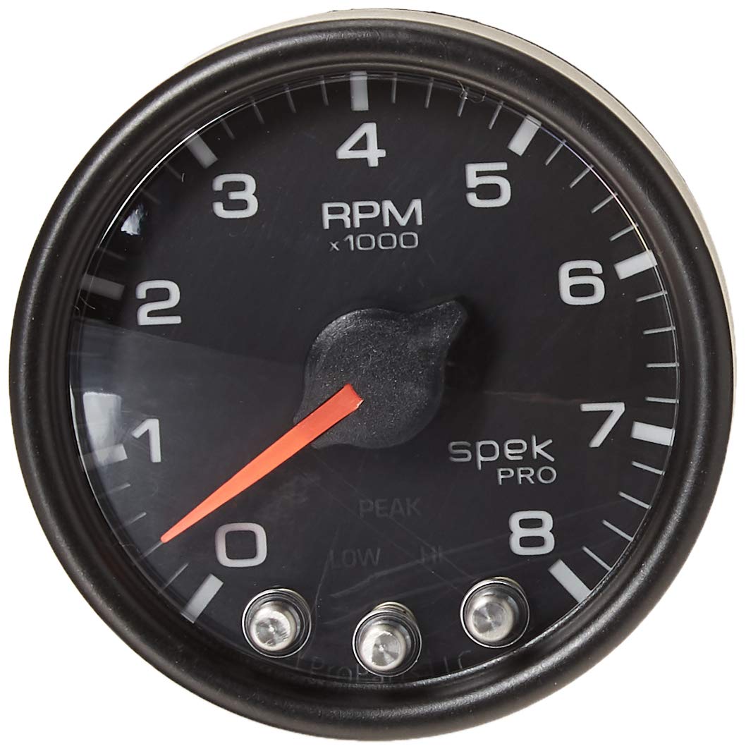Gauge AUTO METER P33432 Tachometer (Spek-Pro Gauge, Tach, 2 1/16", 8K RPM,with Shift Light & Peak Mem, Blk/Blk, Spek-Pro)