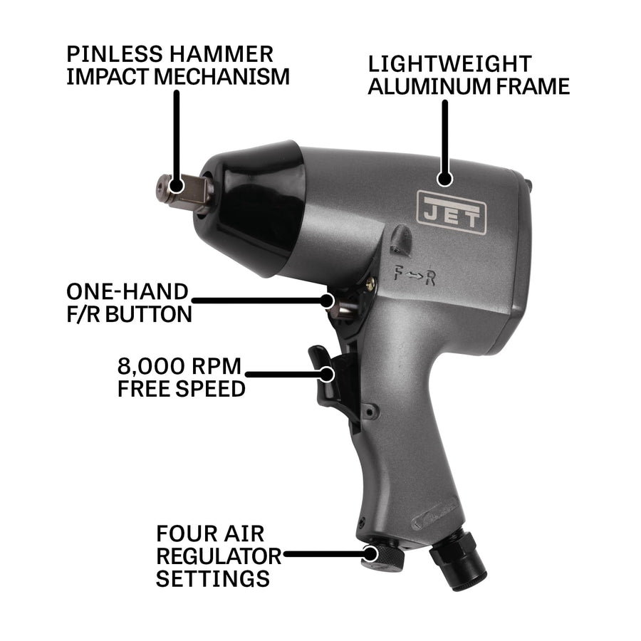 JET Aluminum 1/2-Inch Impact Wrench, 250 ft-lbs, 8000 RPM (Model JAT-102)