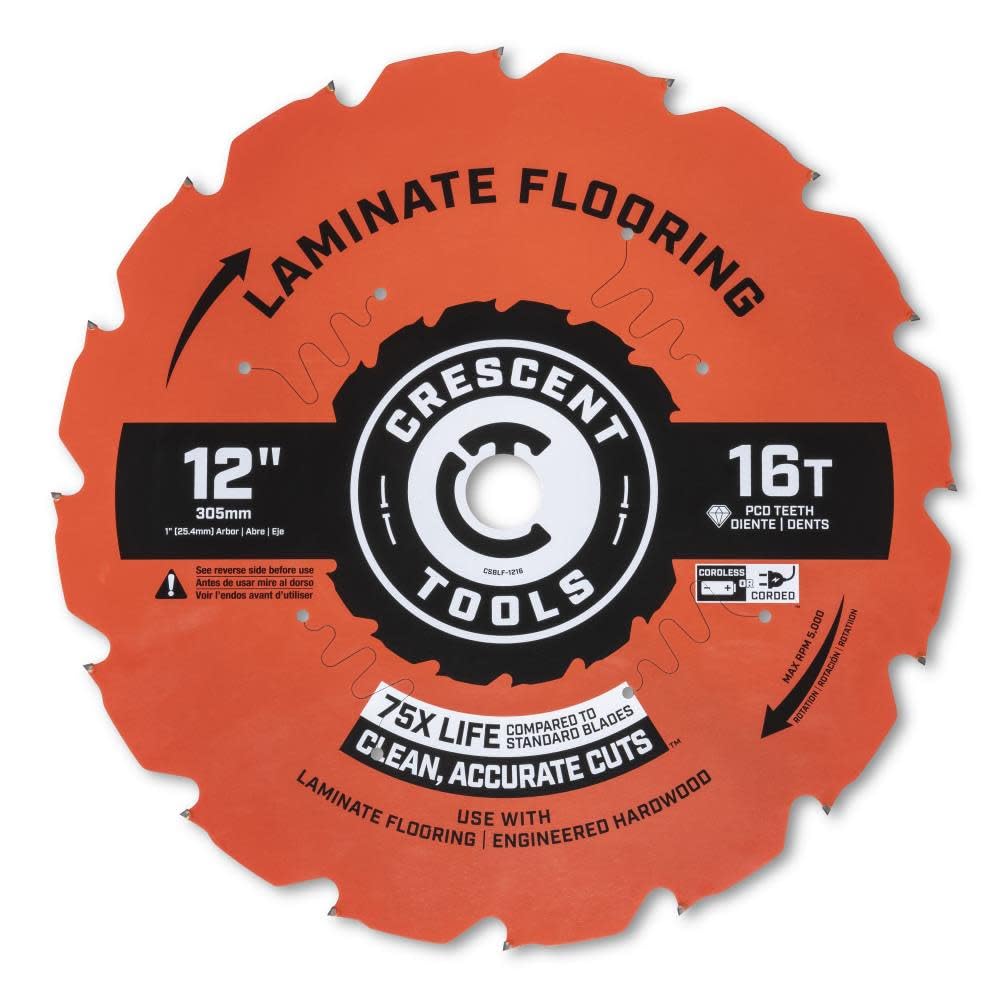 Circular Saw Blade Crescent 12 inches X 16 Tooth Laminate Flooring