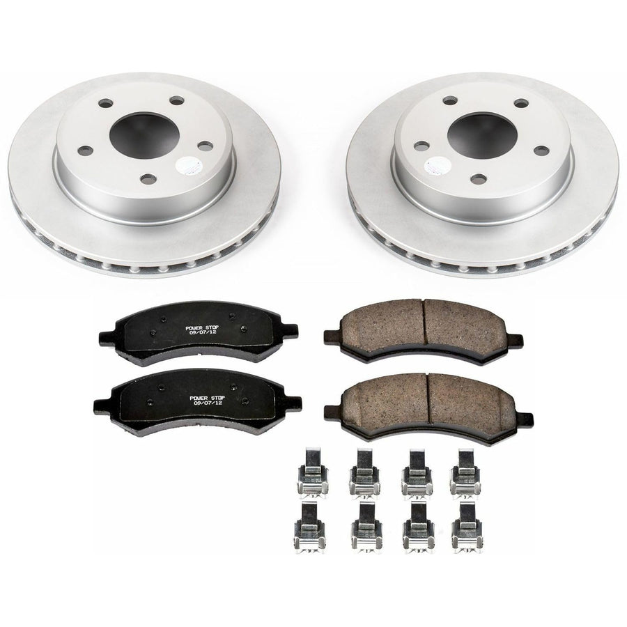 Power Stop Coated Brake Rotor CRK2193 & Ceramic Brake Pads- front For Dodge Dakota 2005-2010, Mitsubishi Raider 2006-2009, Ram Dakota 2011 [Model Specific]