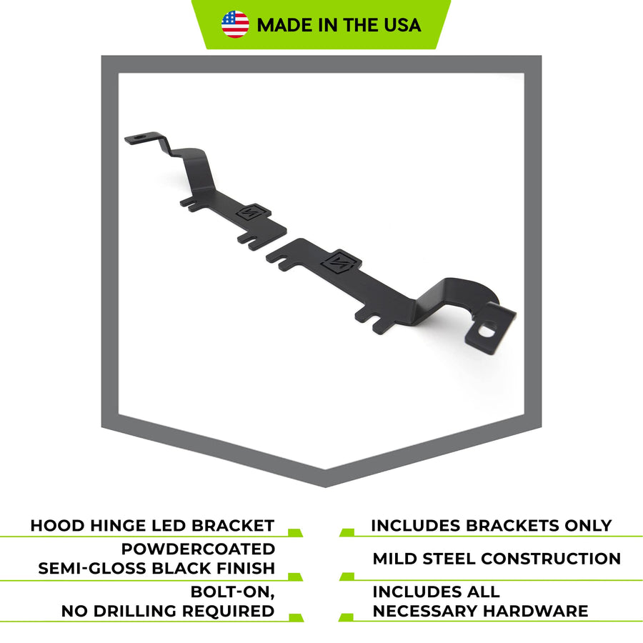 ZROADZ LED Mounting Bracket Ditch Hood Hinge - Compatible w/ 2019-2022 Chevy Silverado 1500 - to Mount (2) 3 Inch LED Pod Lights - Mild Steel Gloss Black Finish - Bolt-On Installation - PN #Z362181