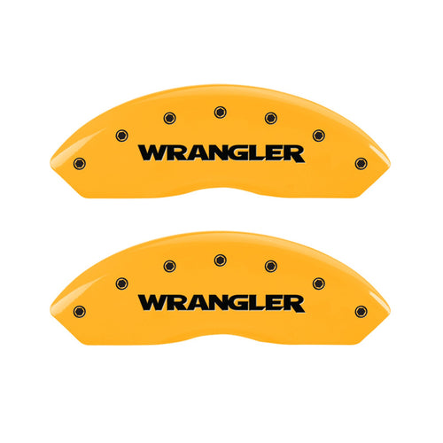 Caliper Covers MGP 42007SWRGYL, Set of 4 (Yellow Engraved Front and Rear: Wrangler Powder Coat Finish Black Characters)