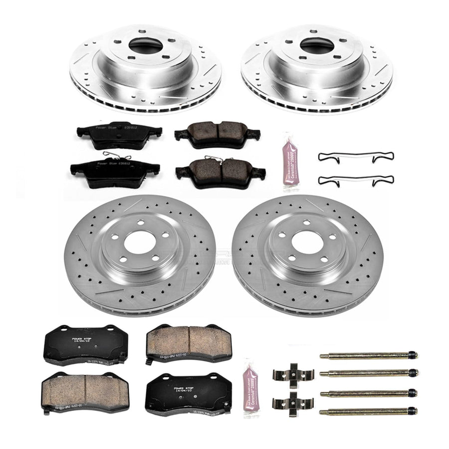 Power Stop K5533 Z23 Carbon Fiber Brake Pads Front and Rear with Drilled & Slotted Brake Rotors Kit For Chevrolet Cobalt 2008-2010 [Model Specific]