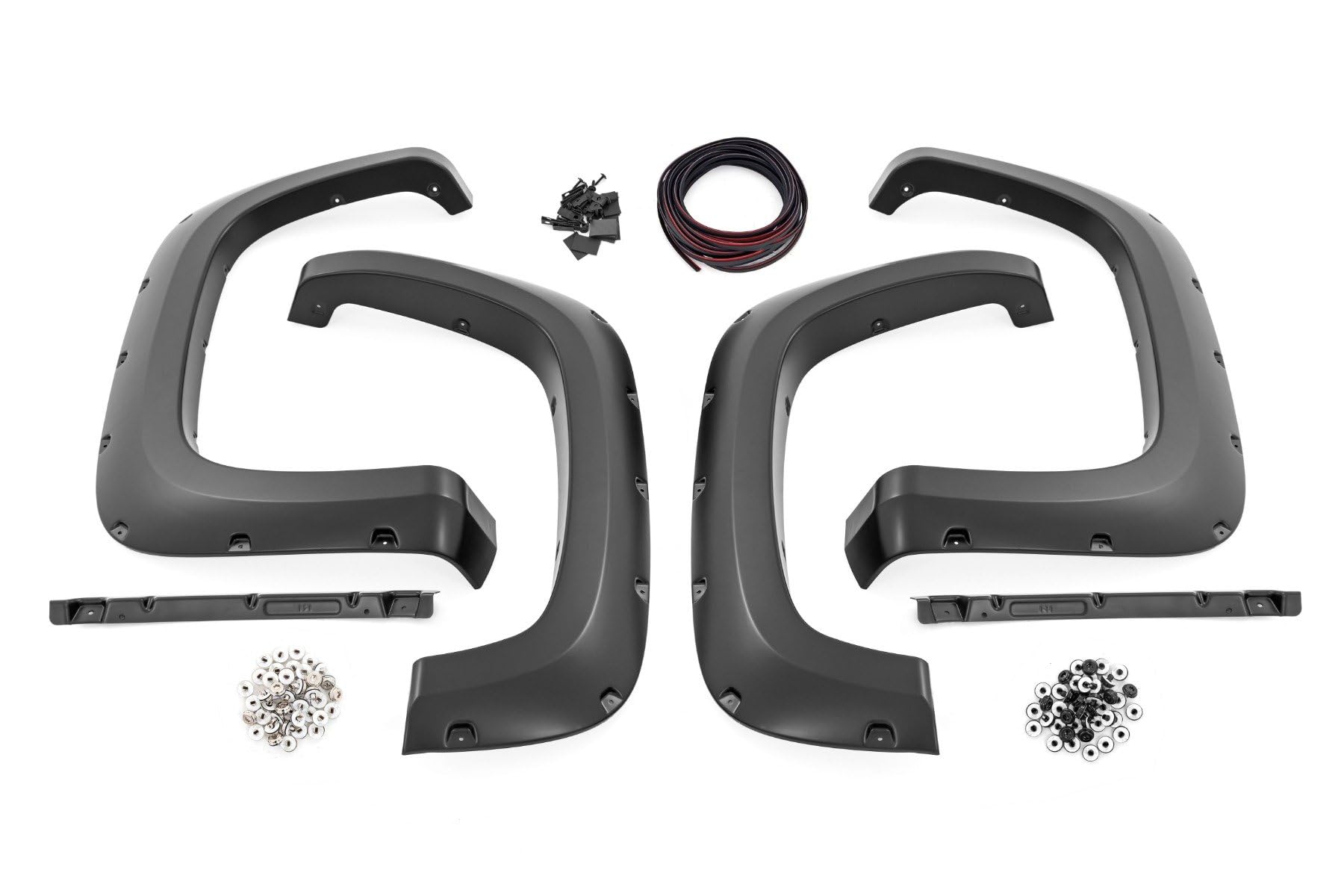 Rough Country Fender Flares Pocket for Chevy Silverado 2500HD/3500HD (2020-2025) - Bolt-on Rivet Style Wheel Flares, Flat Black, Set of 4