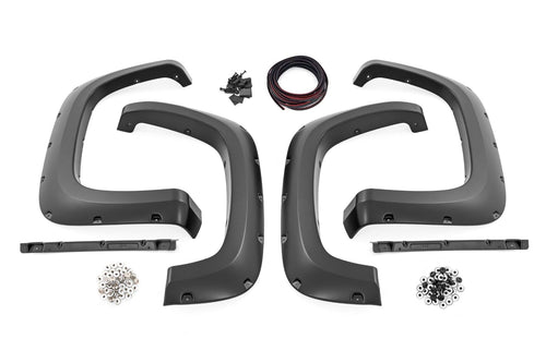 Rough Country Fender Flares Pocket for Chevy Silverado 2500HD/3500HD (2020-2025) - Bolt-on Rivet Style Wheel Flares, Flat Black, Set of 4