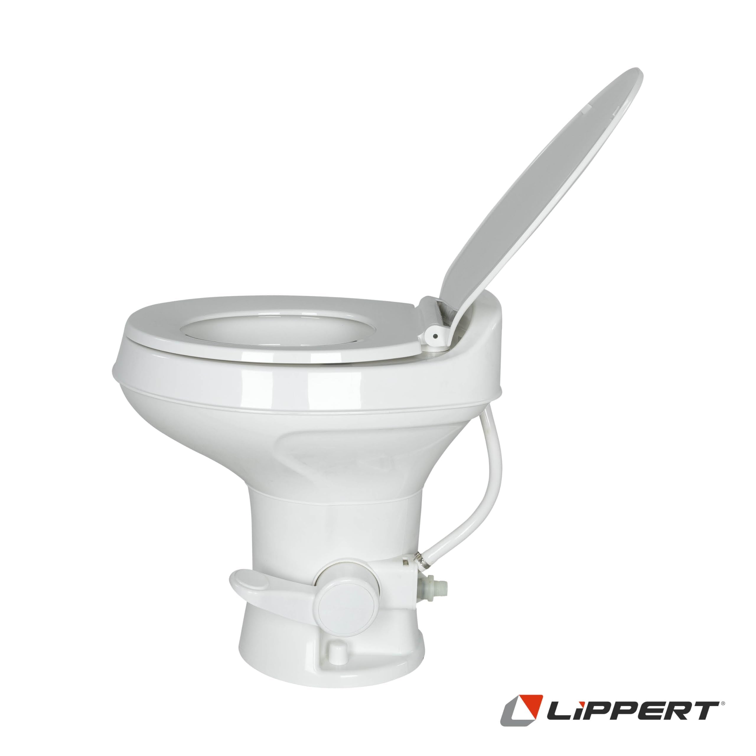 RV Camper Toilet Flow Max White with Round Plastic Bowl, 18" Standard Profile, Full-Size Residential Seat, Soft-Close Lid, Efficient Flush - 2024030310