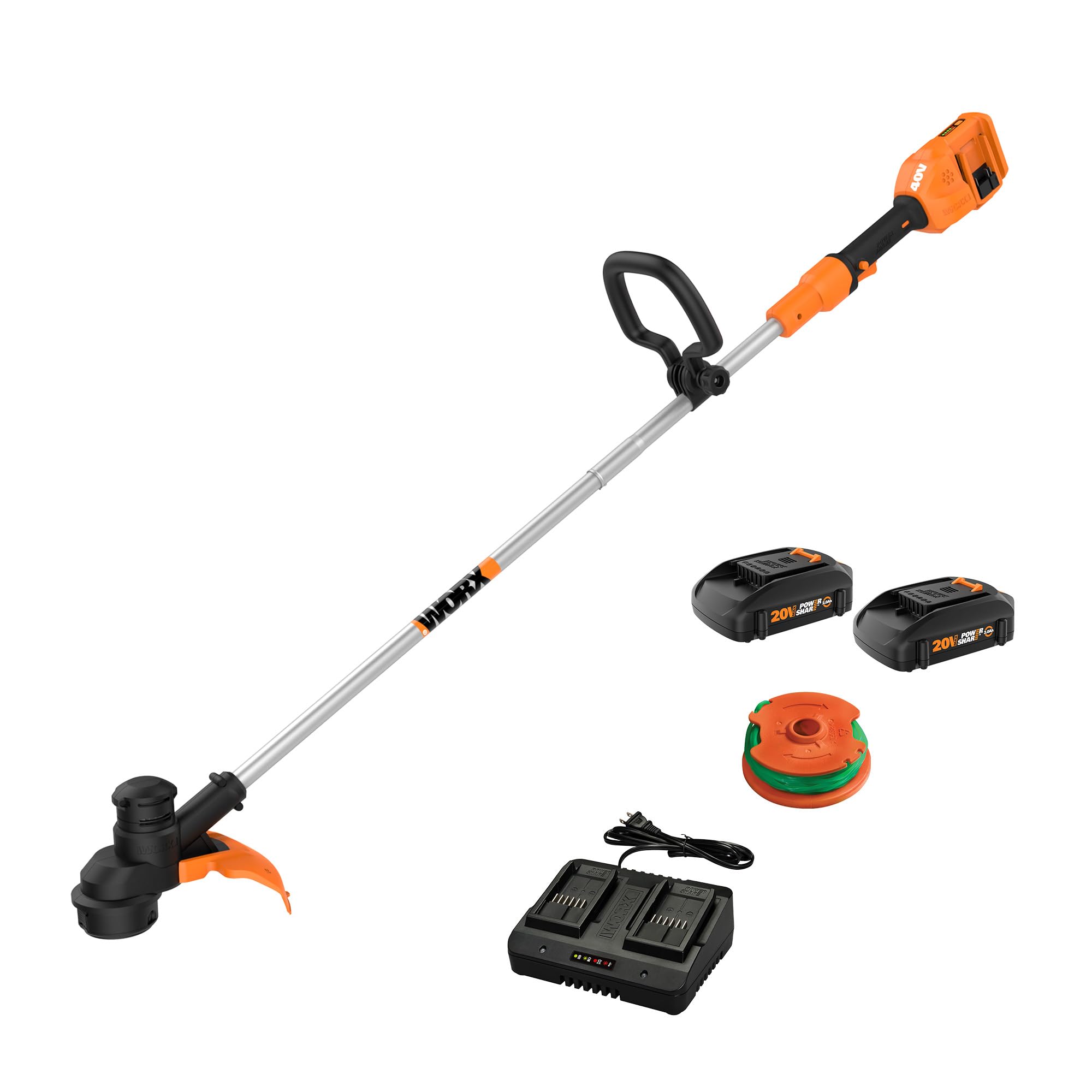 40V Worx WG183 13" Cordless String Trimmer (Batteries & Charger Included), Black and Orange