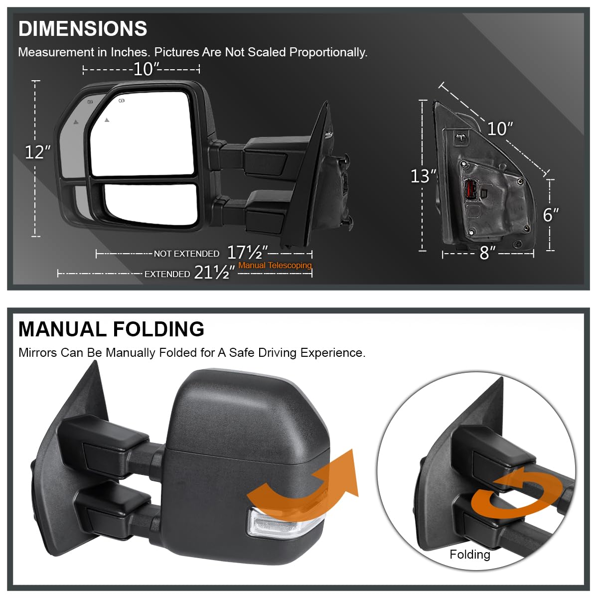 Spec-D Tuning Heated Power Tow Mirrors w/Temperature Sensor + LED Signal Compatible with 2017-2019 Ford F250 F350 F450 Super Duty Left + Right Pair